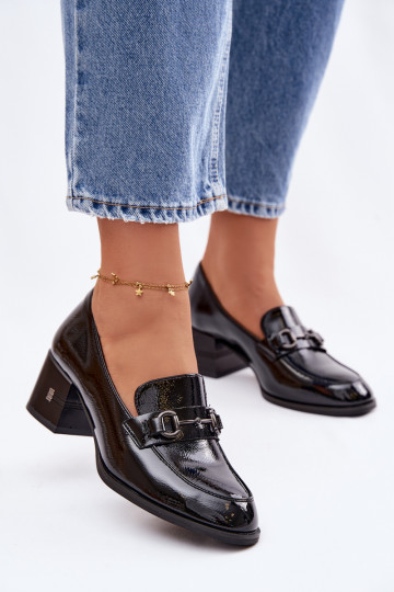 Bottines en cuir verni pour femmes avec talons Vinceza 18116 noires