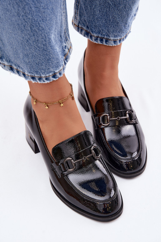 Bottines en cuir véritable laqué Féminin avec des talons Vinceza 18116 couleur noire