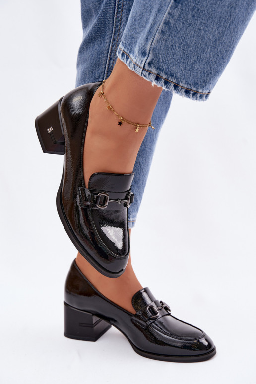 Bottines en cuir véritable laqué Féminin avec des talons Vinceza 18116 couleur noire