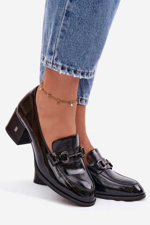 Bottines en cuir véritable laqué Féminin avec des talons Vinceza 18116 couleur noire
