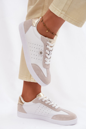 Chaussures de sport pour femmes en cuir naturel S.Barski LR61-7091 blanches