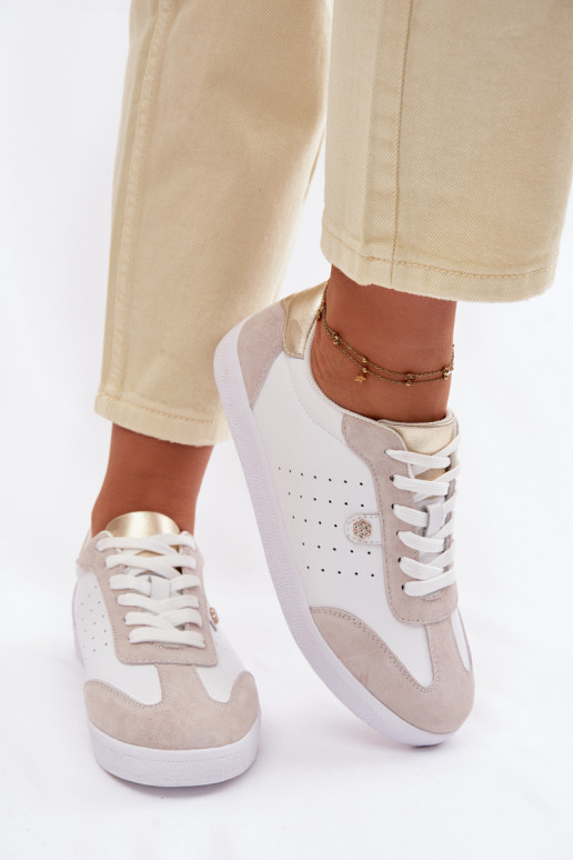 Chaussures modèle baskets FémininActivéturalnej Skóry S.Barski LR61-7091 couleur blanche