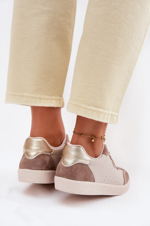 Chaussures modèle baskets FémininActivéturalnej Skóry S.Barski LR61-7091 beige