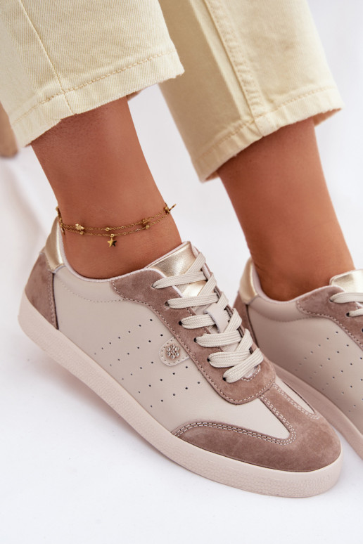 Chaussures modèle baskets FémininActivéturalnej Skóry S.Barski LR61-7091 beige