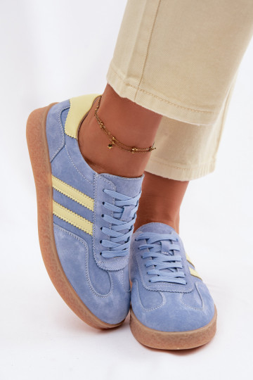 Peau en daim Chaussures modèle baskets Féminin S.Barski LR61-7089 couleur bleue