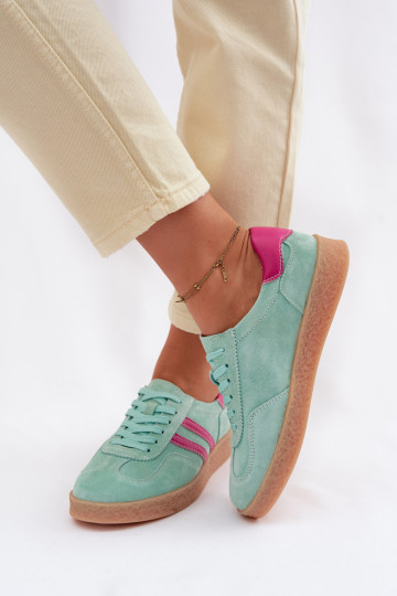 Peau en daim Chaussures modèle baskets Féminin S.Barski LR61-7089 couleur menthe 2