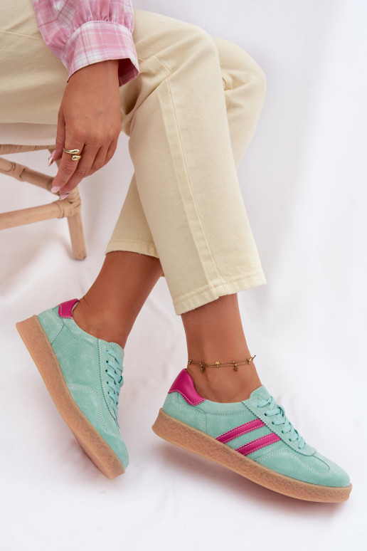 Peau en daim Chaussures modèle baskets Féminin S.Barski LR61-7089 couleur menthe