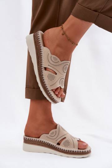 Chaussons en cuir pour femmes avec plateforme S.Barski GR61-5915 beige