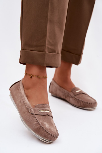 Mocassins plats pour femmes en daim naturel S.Barski LR61-7029 marron