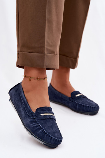 Mocassins plats pour femmes en daim naturel S.Barski LR61-7029 bleu foncé 2