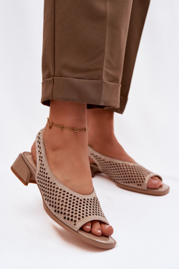 Sandales ajourées décorées pour femmes en daim Klocke D&A CR61-3131 couleur sable 2