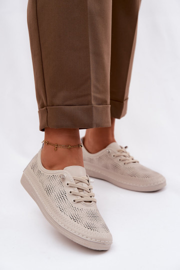 Peau avec des éléments ajourés chaussures Féminin S.Barski LR61-7083 beige 2