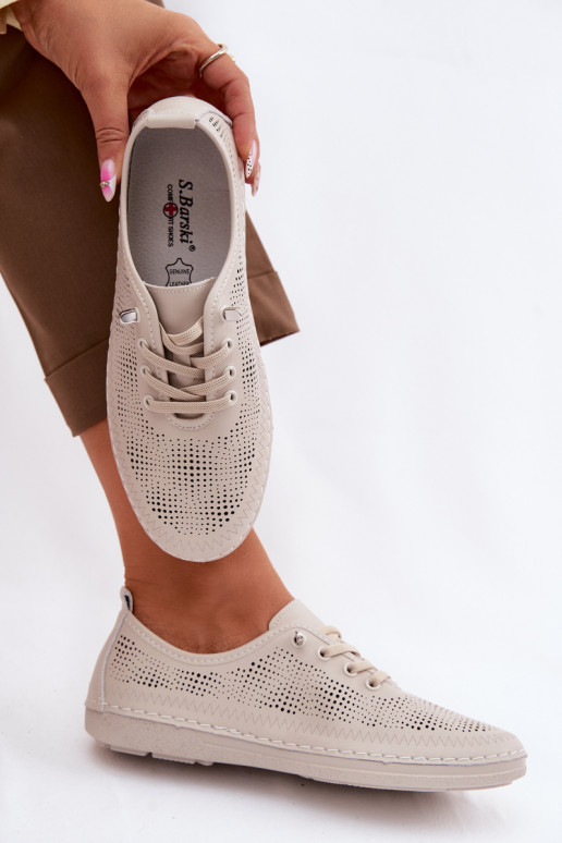 Peau avec des éléments ajourés chaussures Féminin S.Barski LR61-7083 beige