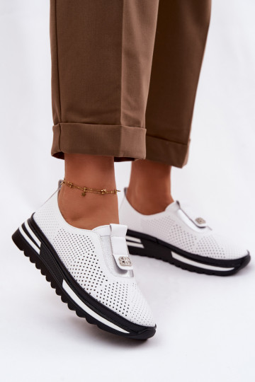 Chaussures à enfiler pour femmes en cuir naturel S.Barski LR61-7092 couleur blanche 2