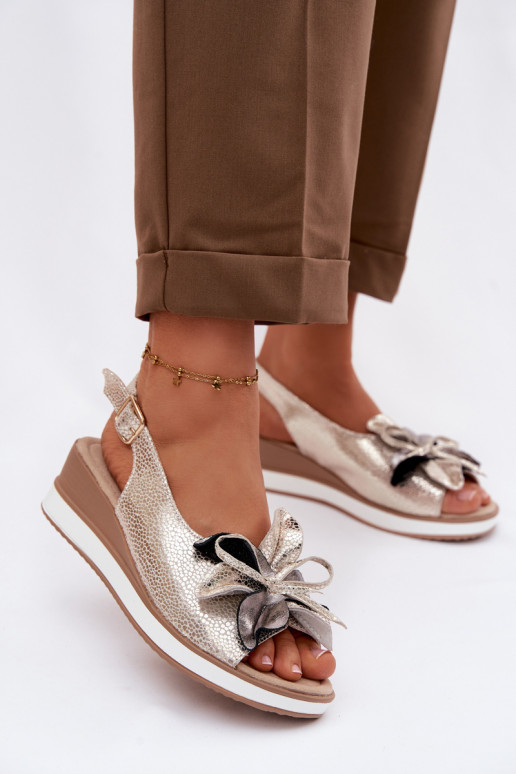 Peau Sandales à plateforme avec des ornements S.Barski GR61-5988 couleur dorée