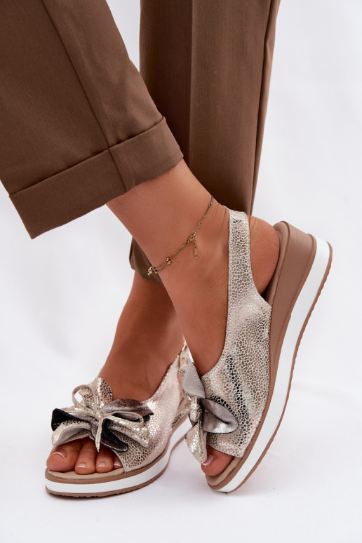 Peau Sandales à plateforme avec des ornements S.Barski GR61-5988 couleur dorée