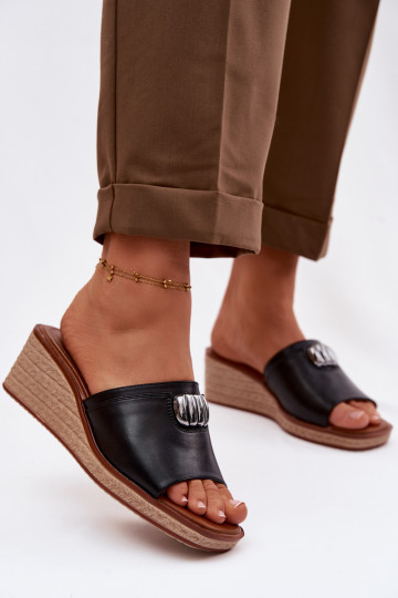 Mules à plateforme imitation tressage Sergio Leone KL325 couleur noire