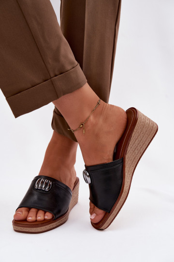 Mules à plateforme imitation tressage Sergio Leone KL325 couleur noire 2