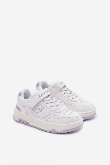 Chaussures modèle baskets Puéril avec attaches adhésives LOTTO GROOVIN 2600130K Blanc-Couleur violette
