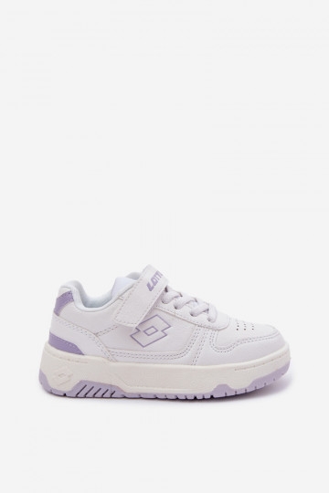 Chaussures modèle baskets Puéril avec attaches adhésives LOTTO GROOVIN 2600130K Blanc-Couleur violette 2