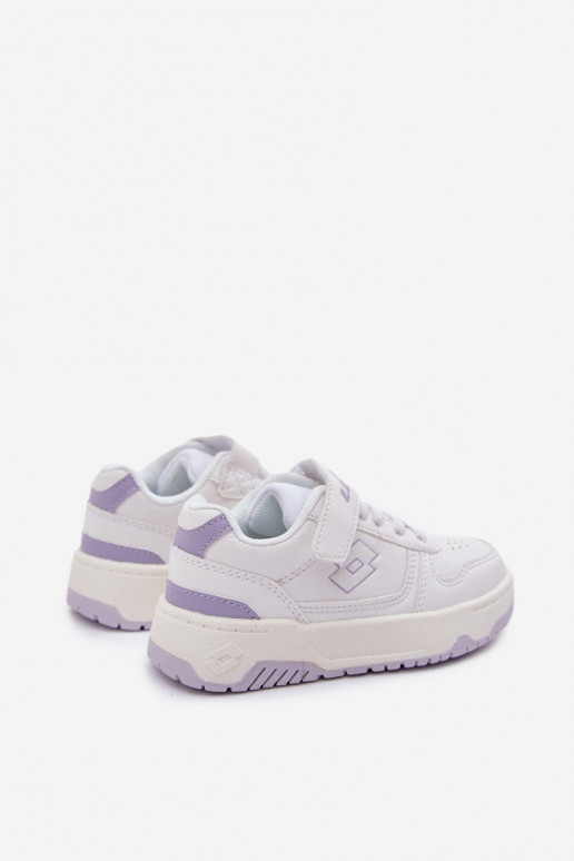 Chaussures modèle baskets Puéril avec attaches adhésives LOTTO GROOVIN 2600130K Blanc-Couleur violette
