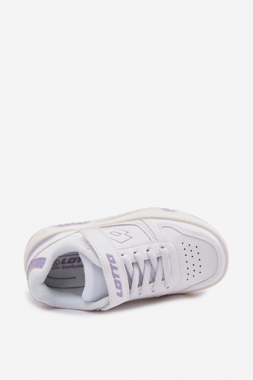 Chaussures modèle baskets Puéril avec attaches adhésives LOTTO GROOVIN 2600130K Blanc-Couleur violette