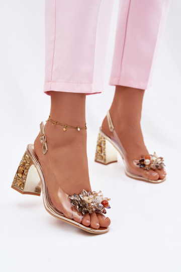 Sandales transparentes avec talons et pierres brillantes Vinceza 70121 couleur or