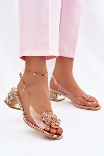 Sandales transparentes avec plateformes, pierres brillantes et petites fleurs Vinceza 70122 couleur champagne 2