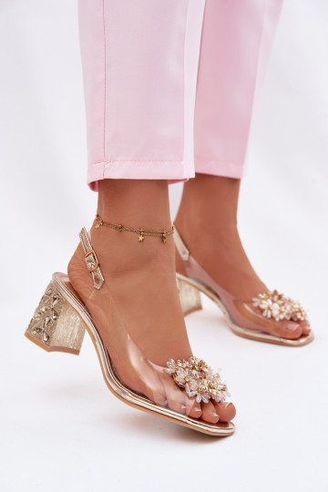 Sandales transparentes avec talons et pierres brillantes Vinceza 70124 couleur or