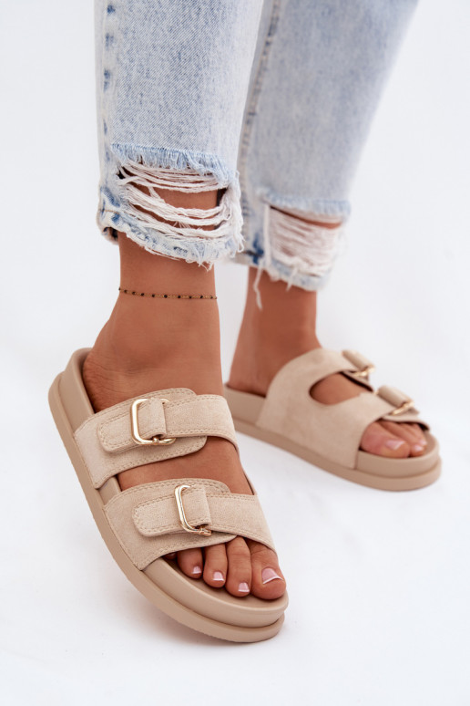 Pantoufles pour femmes Ze couleur doréemi avec bouclesmi beige Pelorin