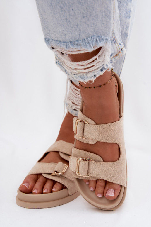 Pantoufles pour femmes Ze couleur doréemi avec bouclesmi beige Pelorin