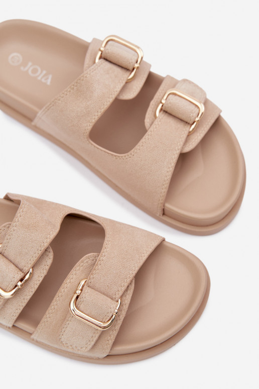 Pantoufles pour femmes Ze couleur doréemi avec bouclesmi beige Pelorin