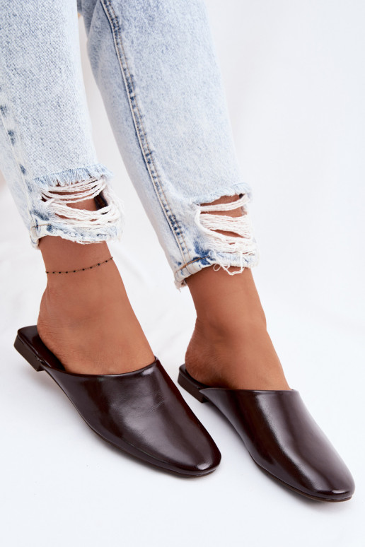 Pantoufles pour femmes MuleImitacji Skóry isocèle CzekoladoÀe Romelle