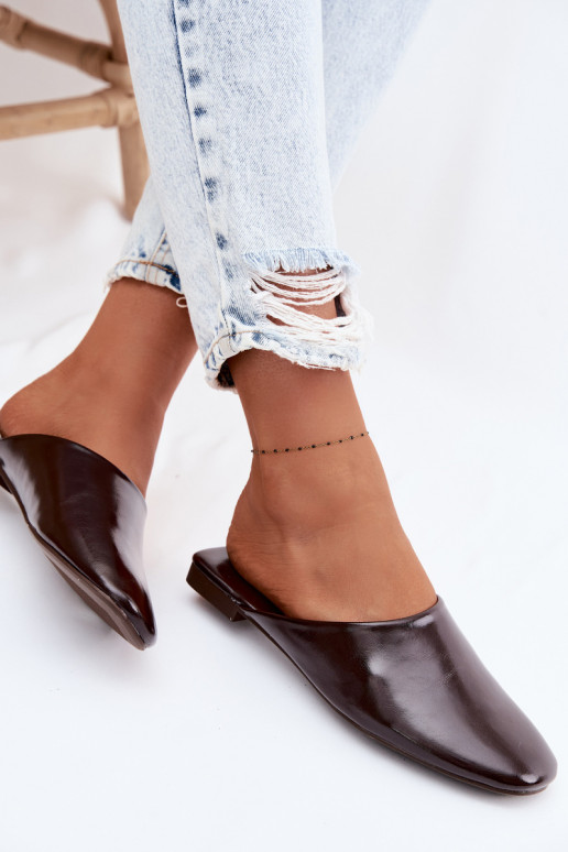 Pantoufles pour femmes MuleImitacji Skóry isocèle CzekoladoÀe Romelle