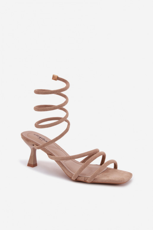 Sandales pour femmes avec des talons avec des bandes beige Samara