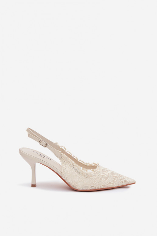 Sandales à lacets avec des talons fins couleur ivoire Carielle
