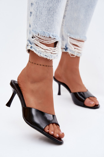 Mules en simili cuir laquées avec talons fins noirs Melissea 2