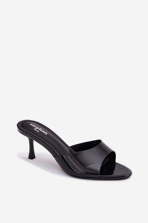 avec effet vernis ChaussonsImitacji Skóry avec des talons fins couleur noire Melissea