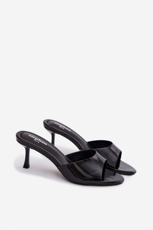 avec effet vernis ChaussonsImitacji Skóry avec des talons fins couleur noire Melissea