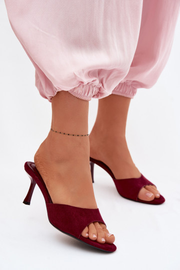 Mules en daim artificiel avec talons fins bordeaux Melissea 2