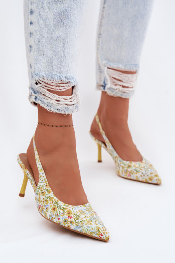 Sandales décorées pour femmes avec talons fins et fleurs jaunes Olivelle 2
