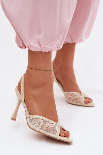 Sandales pour femmes avec des talons fins avec de la dentelle I Zdobieniem beige Melivelle 2