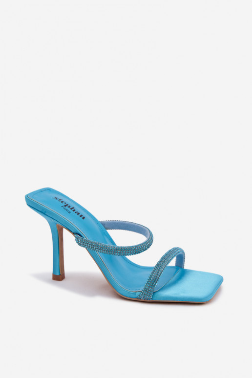 Pantoufles pour femmes avec des talons fins Décoré Cyrkoniami couleur bleue Vittoria