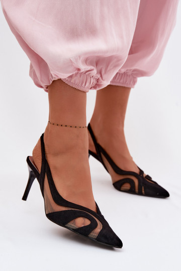 Sandales pour femmes avec maille avec des talons fins couleur noire Cornelia 2