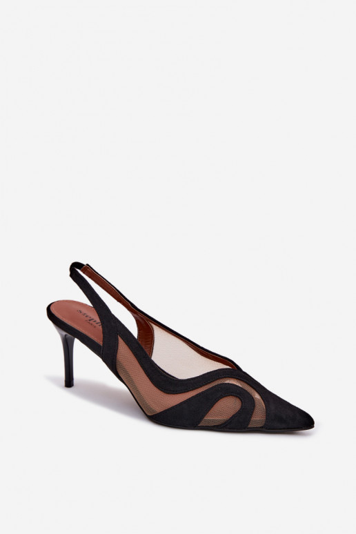 Sandales pour femmes avec maille avec des talons fins couleur noire Cornelia