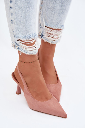 Sandales pour femmes avec des talons finsImitacji en daimu couleur rose Saria