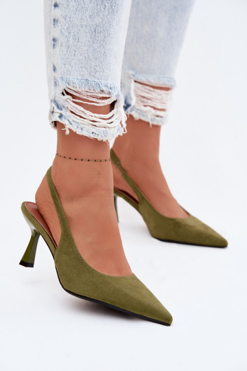 Sandales vertes pour femmes avec des talons fins en daim synthétique Saria 2