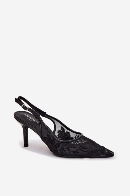 avec des motifs de dentelle grille des sandales avec des talons fins couleur noire Il fautvia