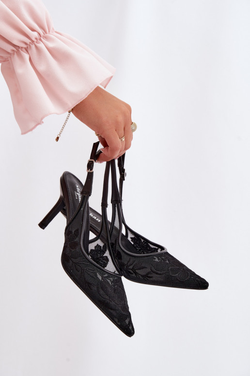 avec des motifs de dentelle grille des sandales avec des talons fins couleur noire Il fautvia