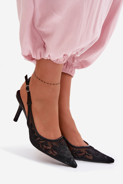 avec des motifs de dentelle grille des sandales avec des talons fins couleur noire Il fautvia